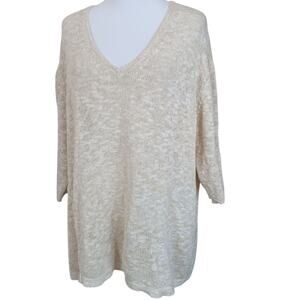 PURE JILL J. Jill Cotton Sweater Top Plus 3X Natural VNeck Career Office Casual